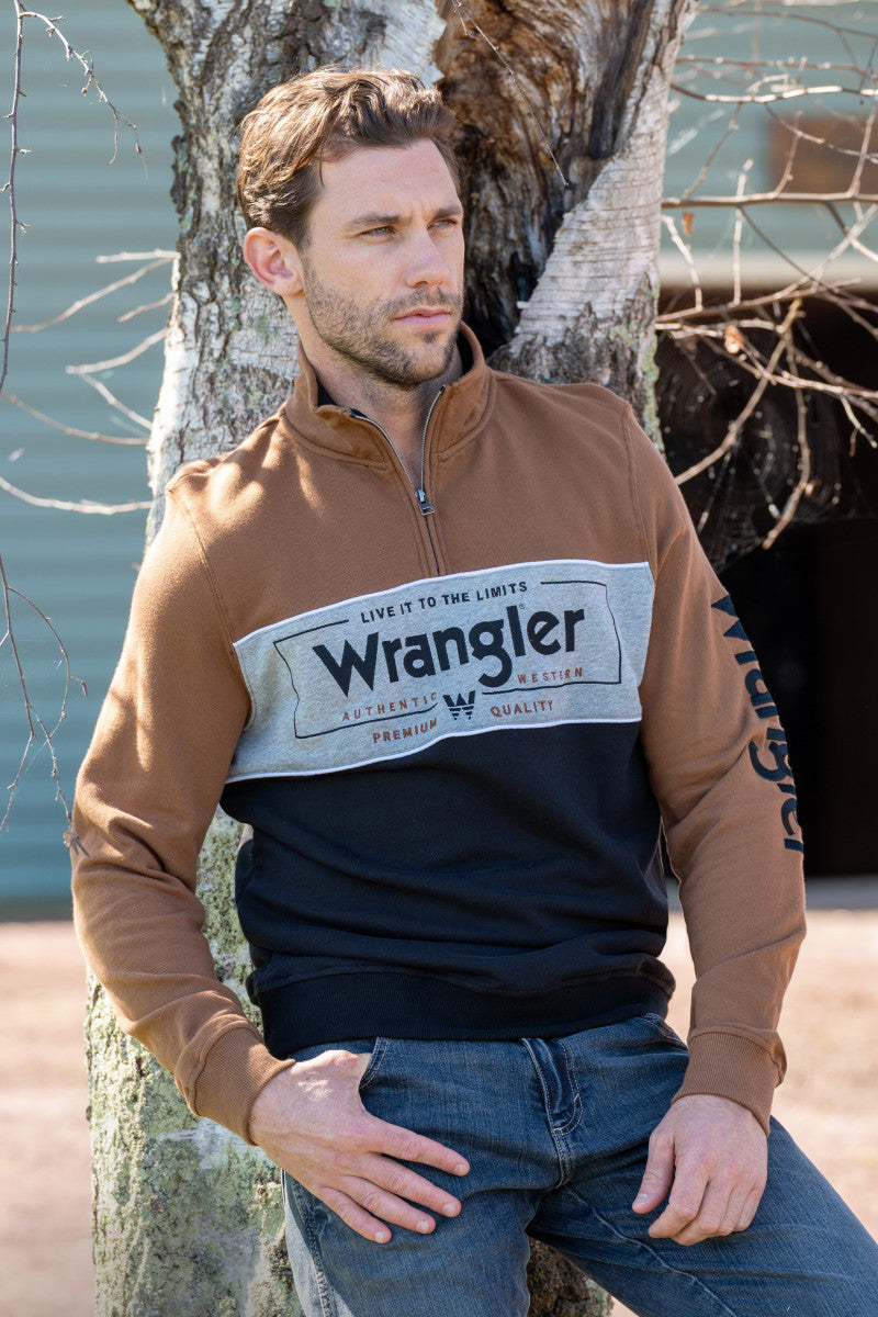 WRANGLER MENS BARTLETT 1/4 ZIP PULLOVER (BLACK/DARK TAN)