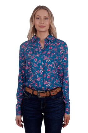 WRANGLER WOMEN'S LEAH LONG SLEEVE SHIRT (TEAL/PINK)