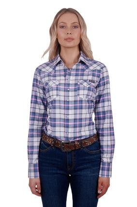 WRANGLER WOMENS LUCY L/S WESTERN SHIRT (BLUE/PINK)