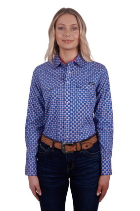 WRANGLER WOMENS KARLA L/S WESTERN SHIRT (BLUE)