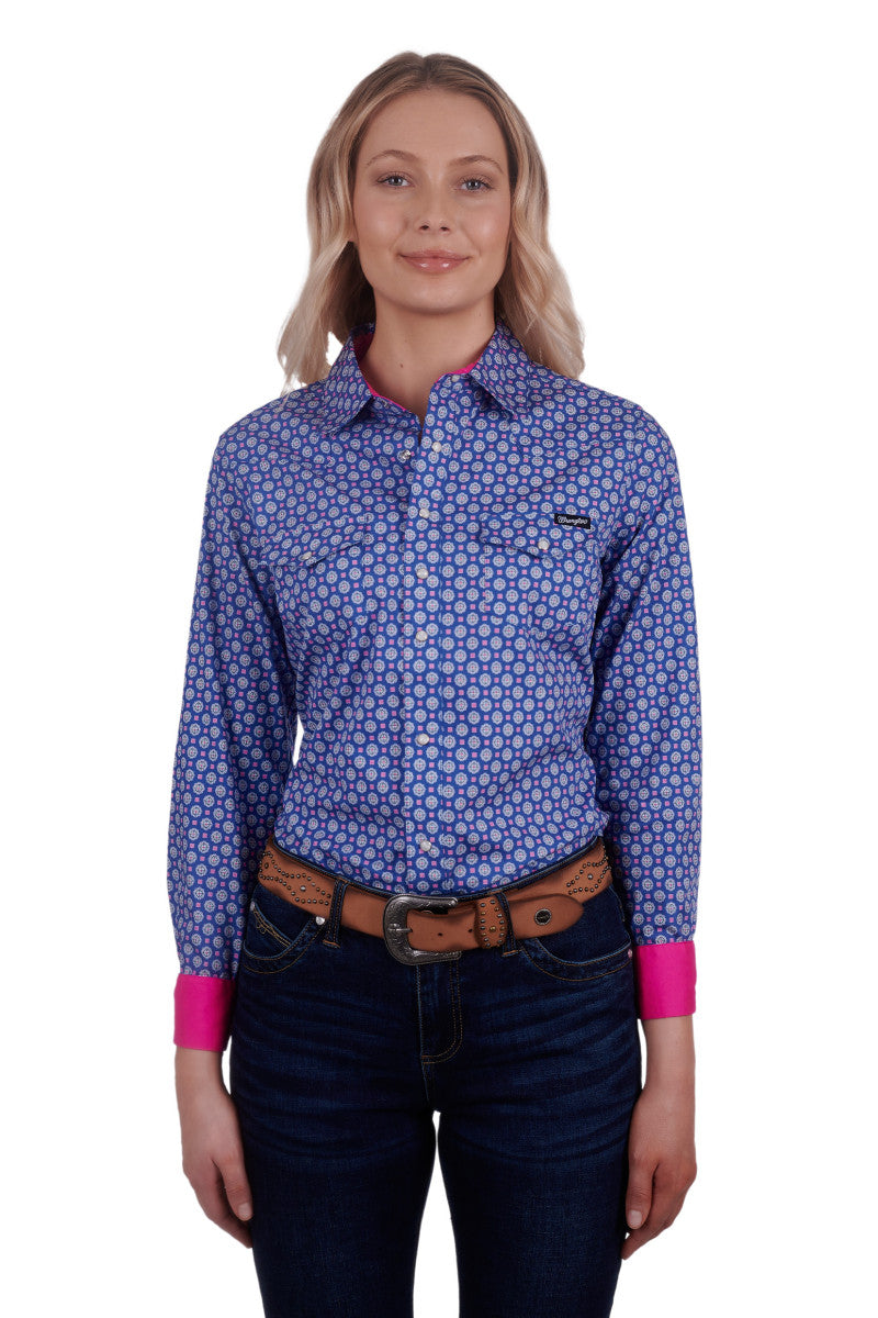 WRANGLER WOMENS KARLA L/S WESTERN SHIRT (BLUE)