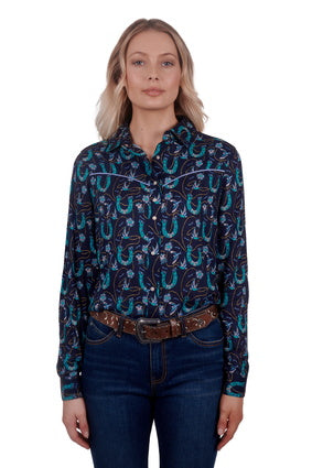 WRANGLER WOMENS PATRIA L/S WESTERN SHIRT (NAVY)