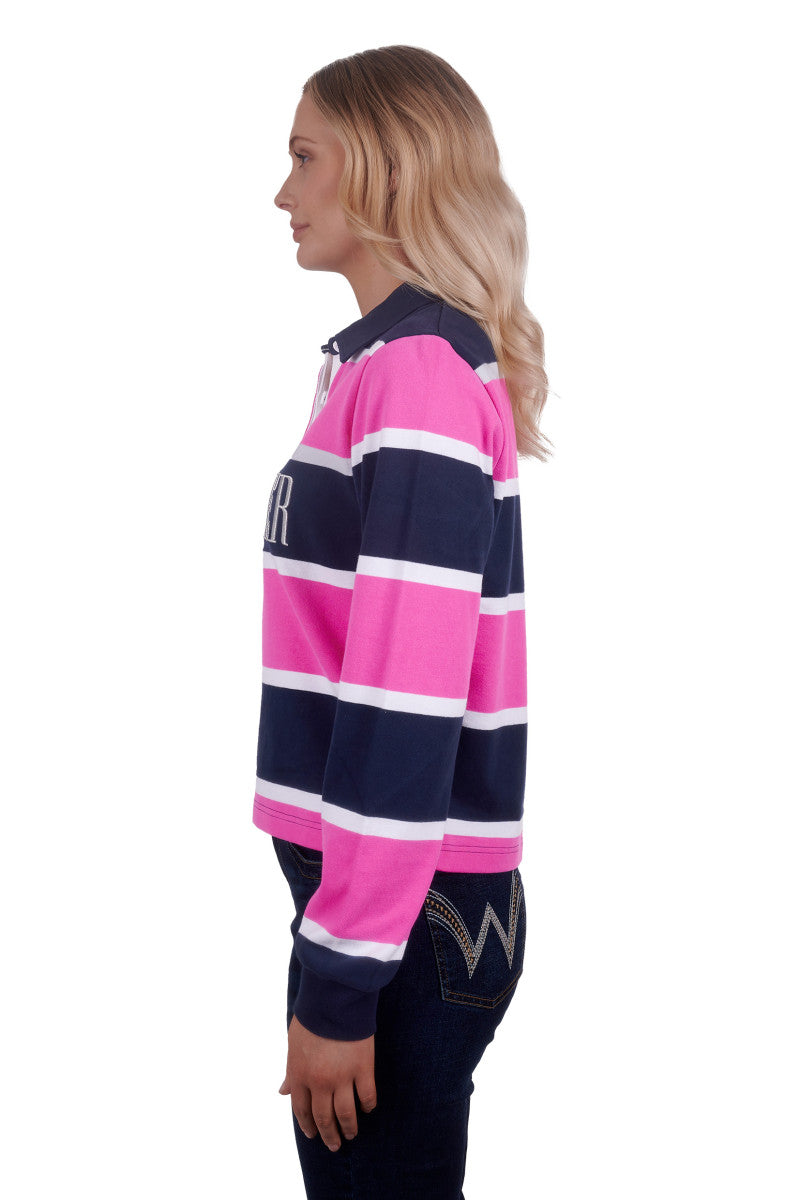 WRANGLER WOMENS HATTIE FASHION RUGBY (NAVY/PINK)