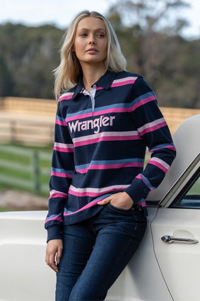 WRANGLER WOMENS JADA RUGBY (NAVY/PINK)