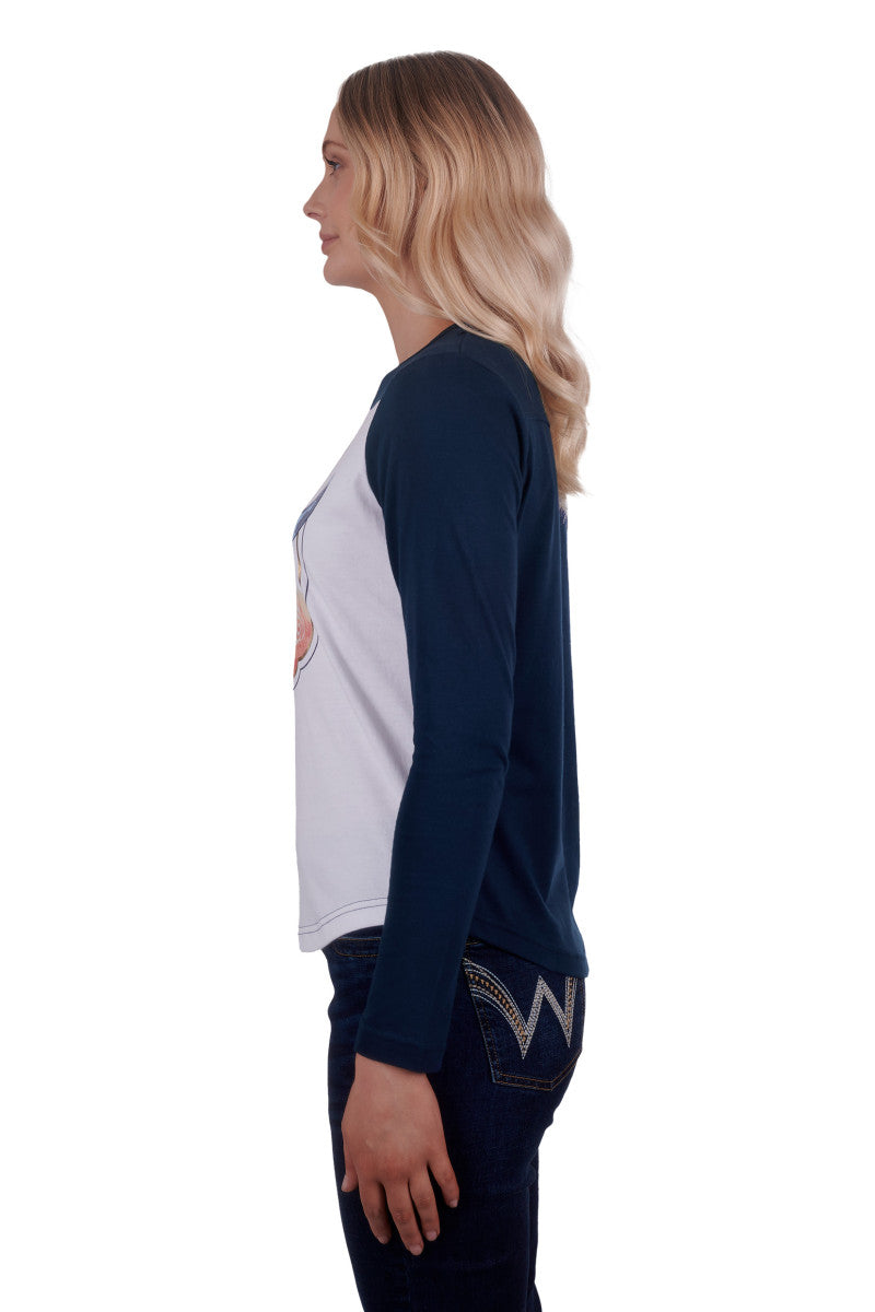 Wrangler Womens Tyra Long Sleeve Raglan Tee (White/Navy)