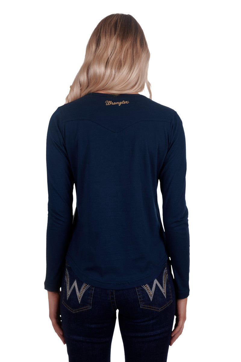 Wrangler Womens Tyra Long Sleeve Raglan Tee (White/Navy)