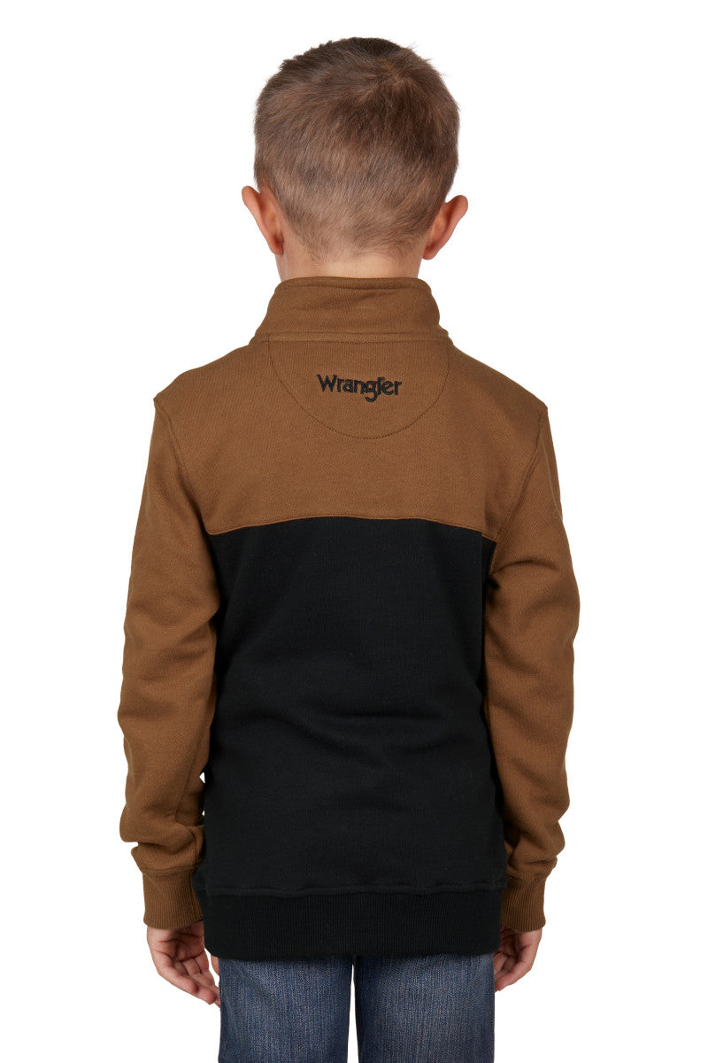 WRANGLER BOYS BARTLETT 1/4 ZIP PULLOVER (BLACK/DARK TAN)