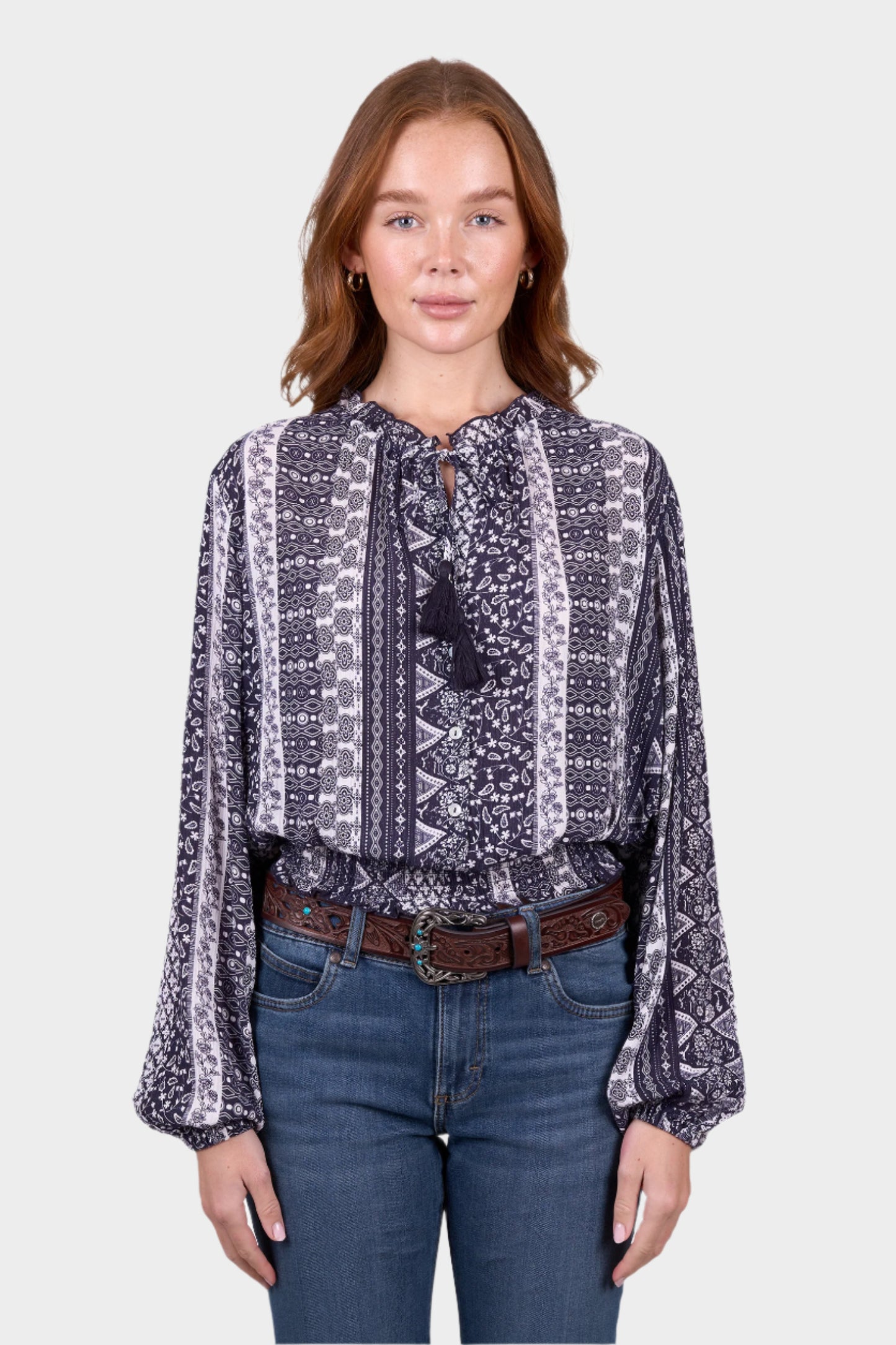 Wrangler Womens LINDSEY LS BLOUSE - Navy