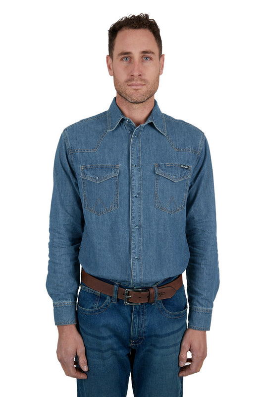 WRANGLER MENS JAY DENIM LONG SLEEVE SHIRT