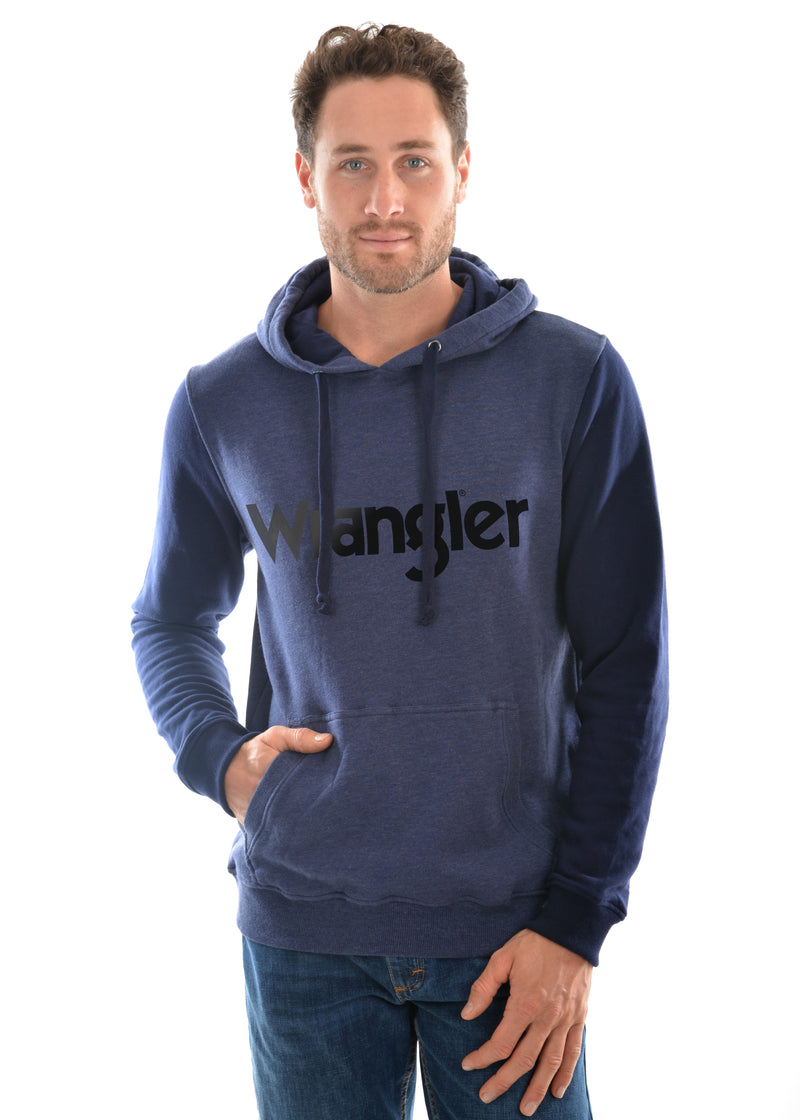 WRANGLER MENS LOGO PULLOVER HOODIE NAVY MARLE