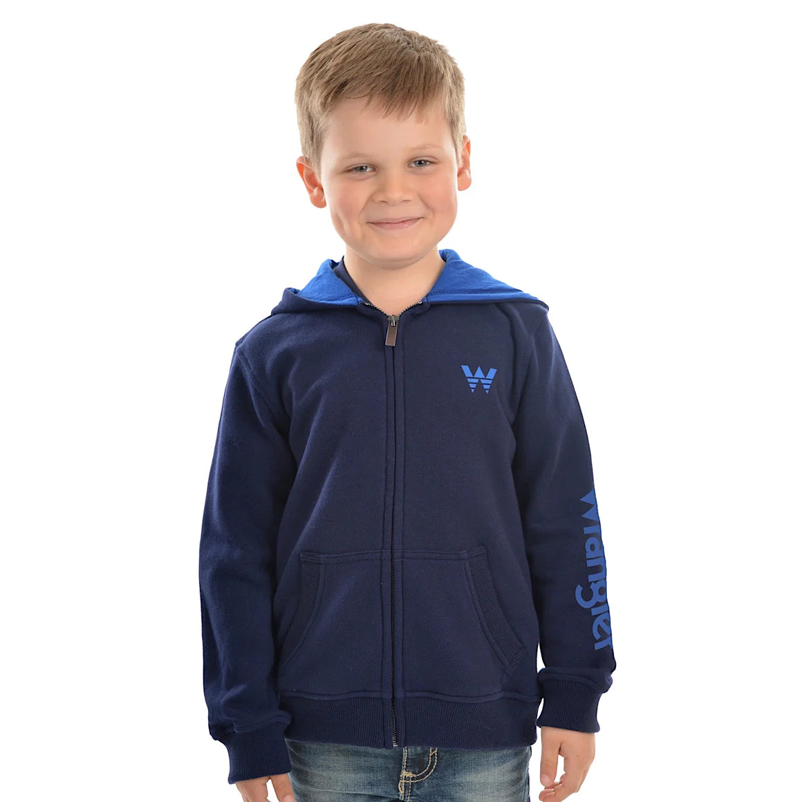 Wrangler Boys Sleeve Logo Zip Up Hoodie (Navy)