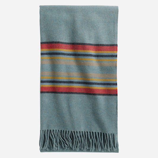 PENDLETON STRIPE 5TH AVENUE MERINO THROW - GREEN HEATHER