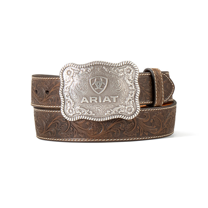 Ariat Men's Embossed Plate Buckle Belt Brown