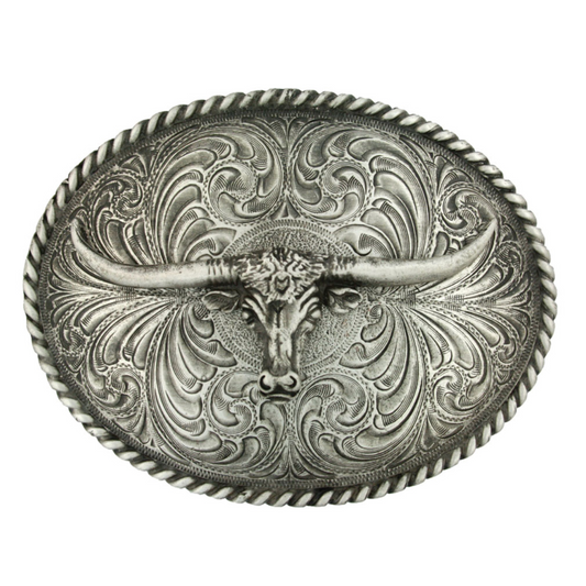 MONTANA SILVERSMITHS Oval Longhorn Classic Antiqued Attitude Belt Buckle