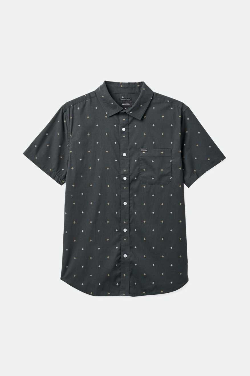 Brixton Men's Charter Charter Print S/S Shirt - Washed Black Pyramid