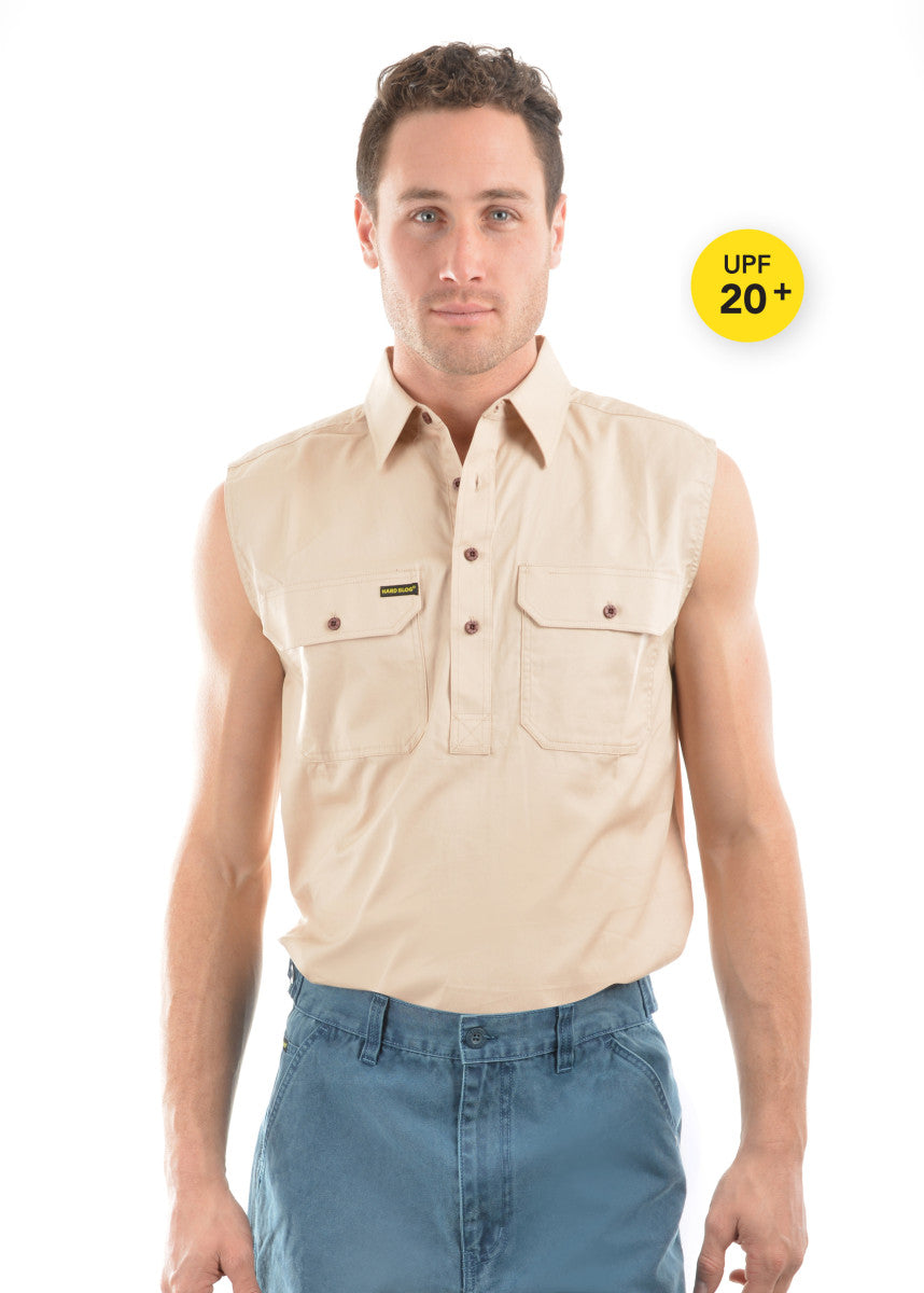 HARDSLOG MENS HALF PLACKET LIGHT COTTON SLEEVELESS SHIRT