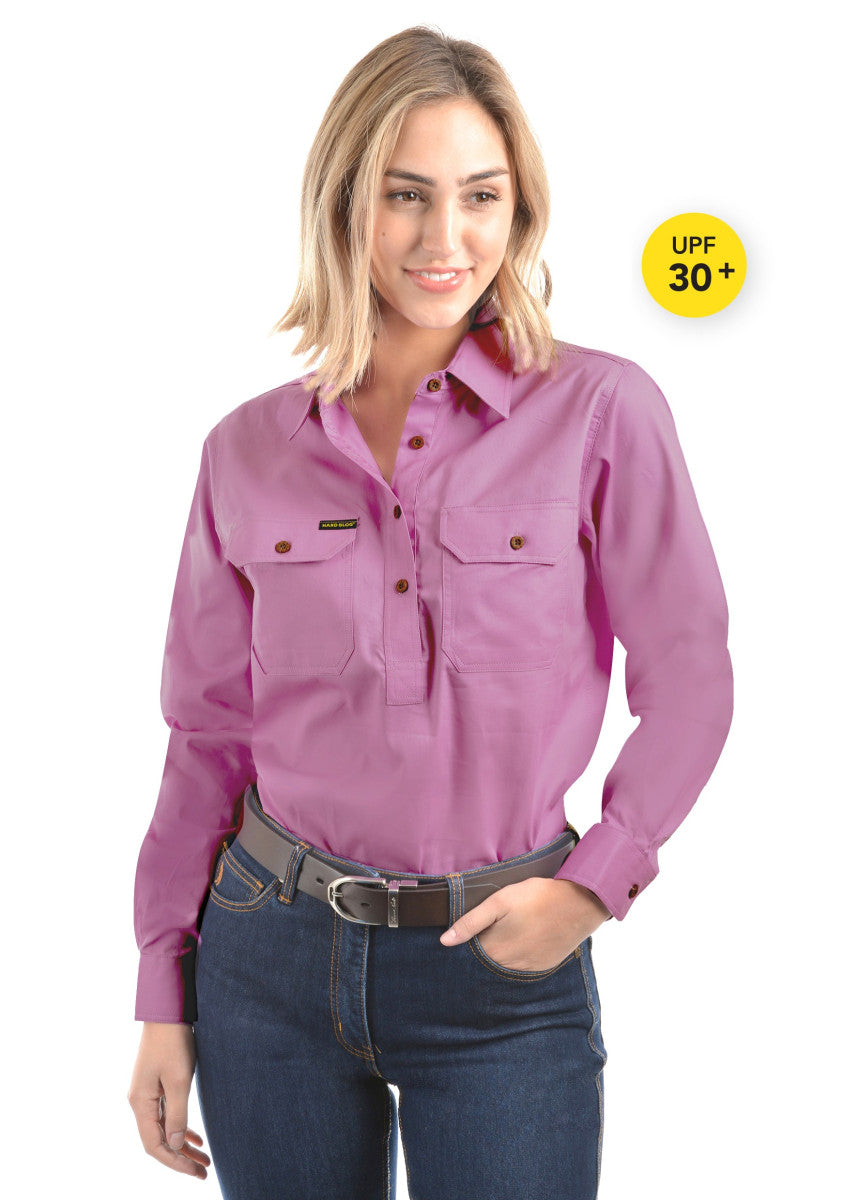 HARDSLOG WOMENS HALF PLACKET LIGHT COTTON SHIRT_Violet