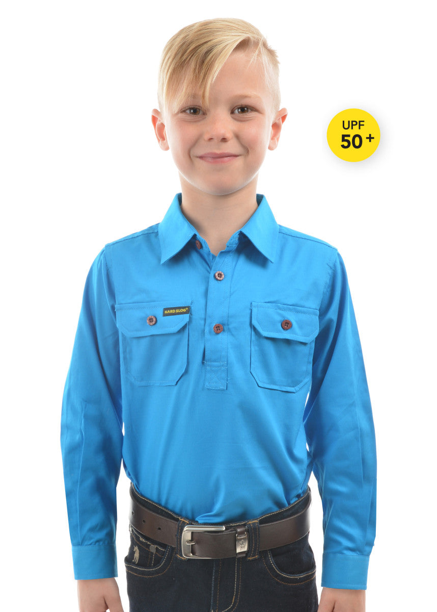 HARDSLOG KIDS HALF PLACKET LIGHT COTTON SHIRT_BRIGHT BLUE