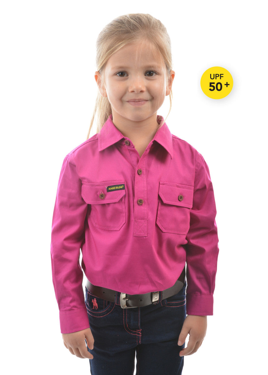 HARDSLOG KIDS HALF PLACKET LIGHT COTTON SHIRT_FUSCHIA