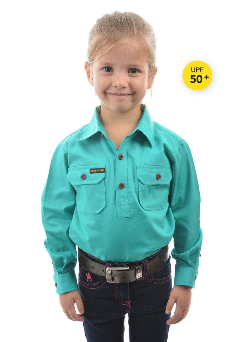 HARDSLOG KIDS HALF PLACKET LIGHT COTTON SHIRT_TURQUOISE