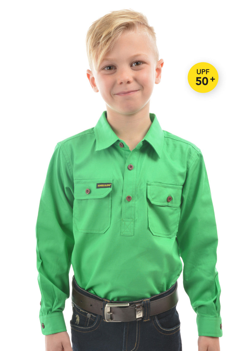 HARDSLOG KIDS HALF PLACKET LIGHT COTTON SHIRT_LIME GREEN