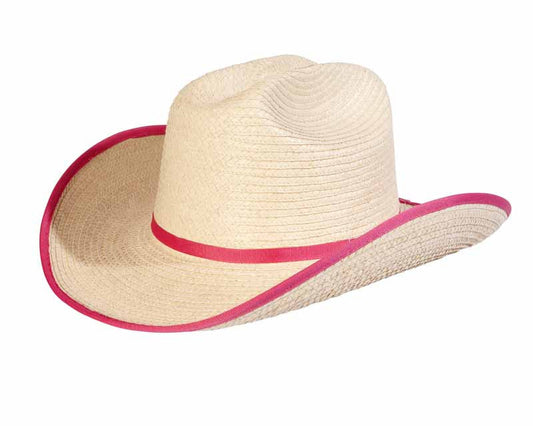 Sunbody Hats Kids Cattleman - Natural / Shocking Pink Bound Edge