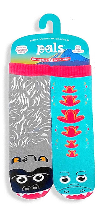 PALS SOCKS KIDS GORILLA & MUTANT LIZARD MISMATCHED GRIPPER SOCKS (4-8)