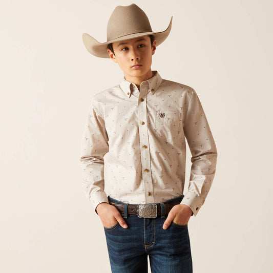 Ariat Youth Boys Beau Long Sleeve Shirt (Sandshell)