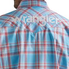 WRANGLER MEN'S LOGO PLAID PRINT LONG SLEEVE WESTERN SNAP SHIRT