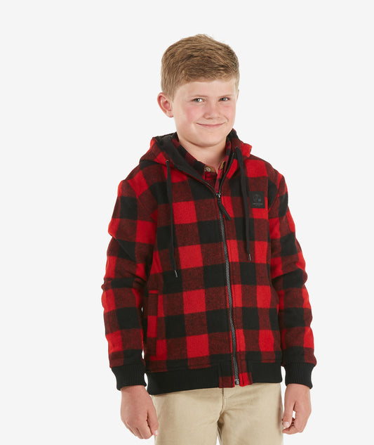 Swanndri Kid's Crooked River Wool Hoodie - Red/Black Check