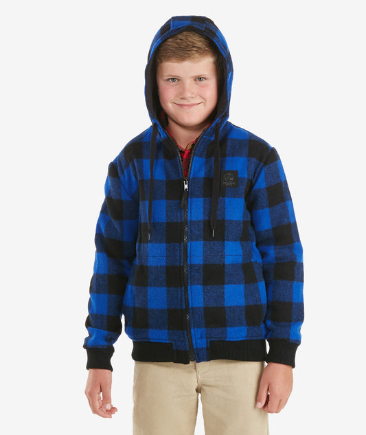 Swanndri Kid's Crooked River Wool Hoodie - Blue/Black Check