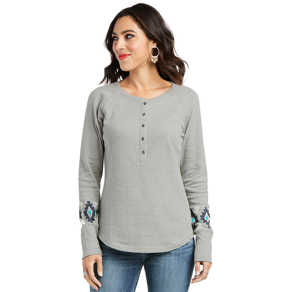 Ariat Women's REAL Basic Henley LS Top - Heather Grey