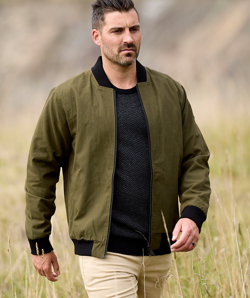 Swanndri Men's Bevan Canvas Bomber Jacket - Dark Olive