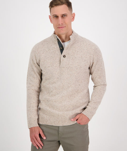 Swanndri Men's Clifton Half Placket Knit - Oatmeal