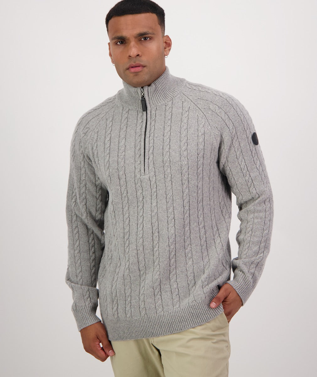 Swanndri Mens Doncaster 1/4 Zip Cable Knit - Grey Marle