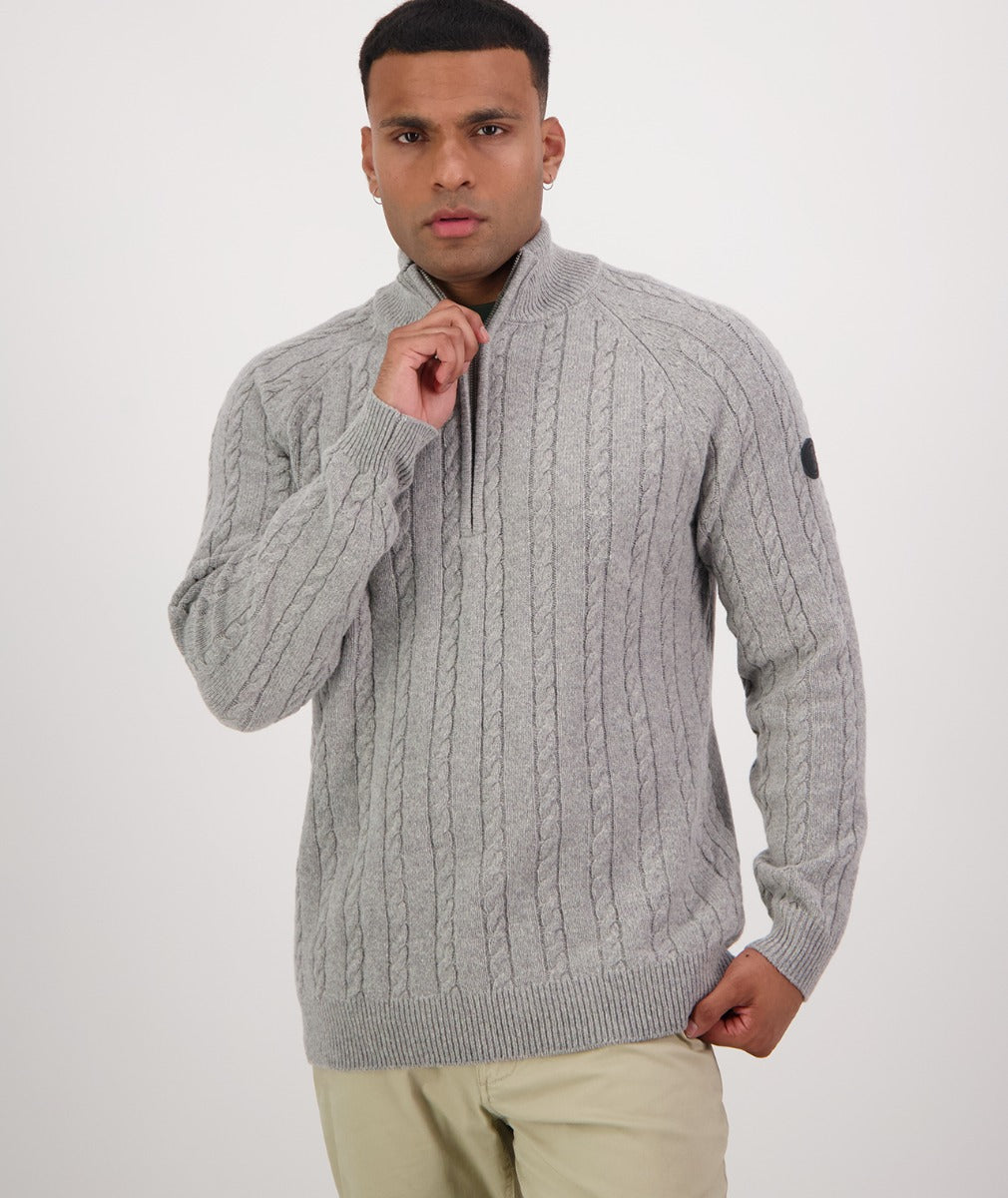 Swanndri Mens Doncaster 1/4 Zip Cable Knit - Grey Marle