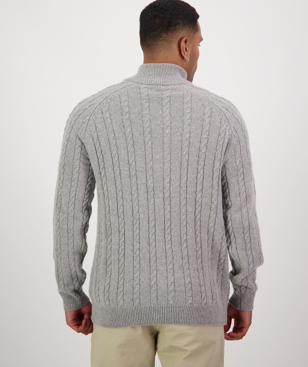 Swanndri Mens Doncaster 1/4 Zip Cable Knit - Grey Marle