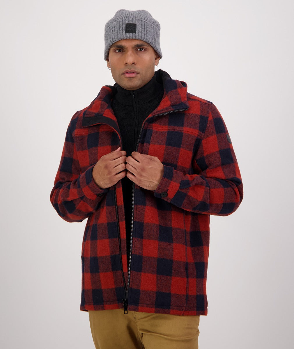 Swanndri Men's Hudson Hoodie - Burnt Merlot Check