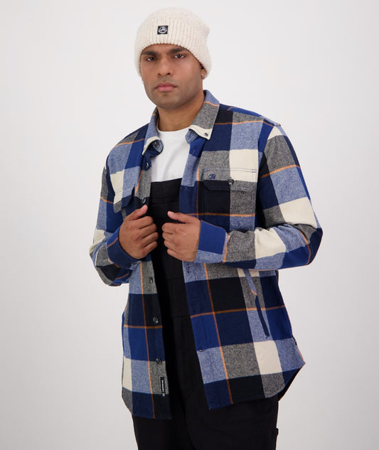 Swanndri Men's Lowcliffe L/S Shacket (Cobalt Check) CLEARANCE