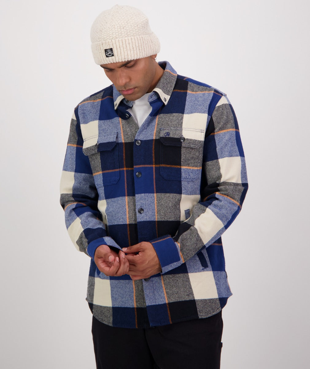 Swanndri Men's Lowcliffe L/S Shacket (Cobalt Check) CLEARANCE