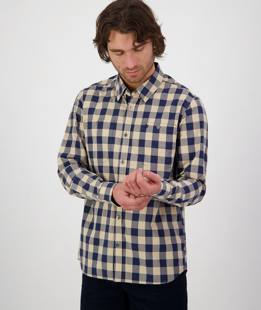 Swanndri Men's Matarangi Long Sleeve Shirt - Pebble/Navy