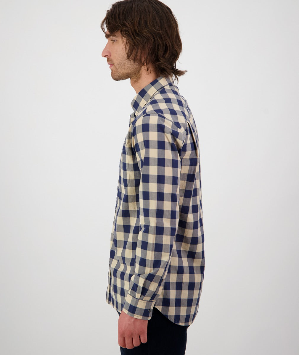 Swanndri Men's Matarangi Long Sleeve Shirt - Pebble/Navy