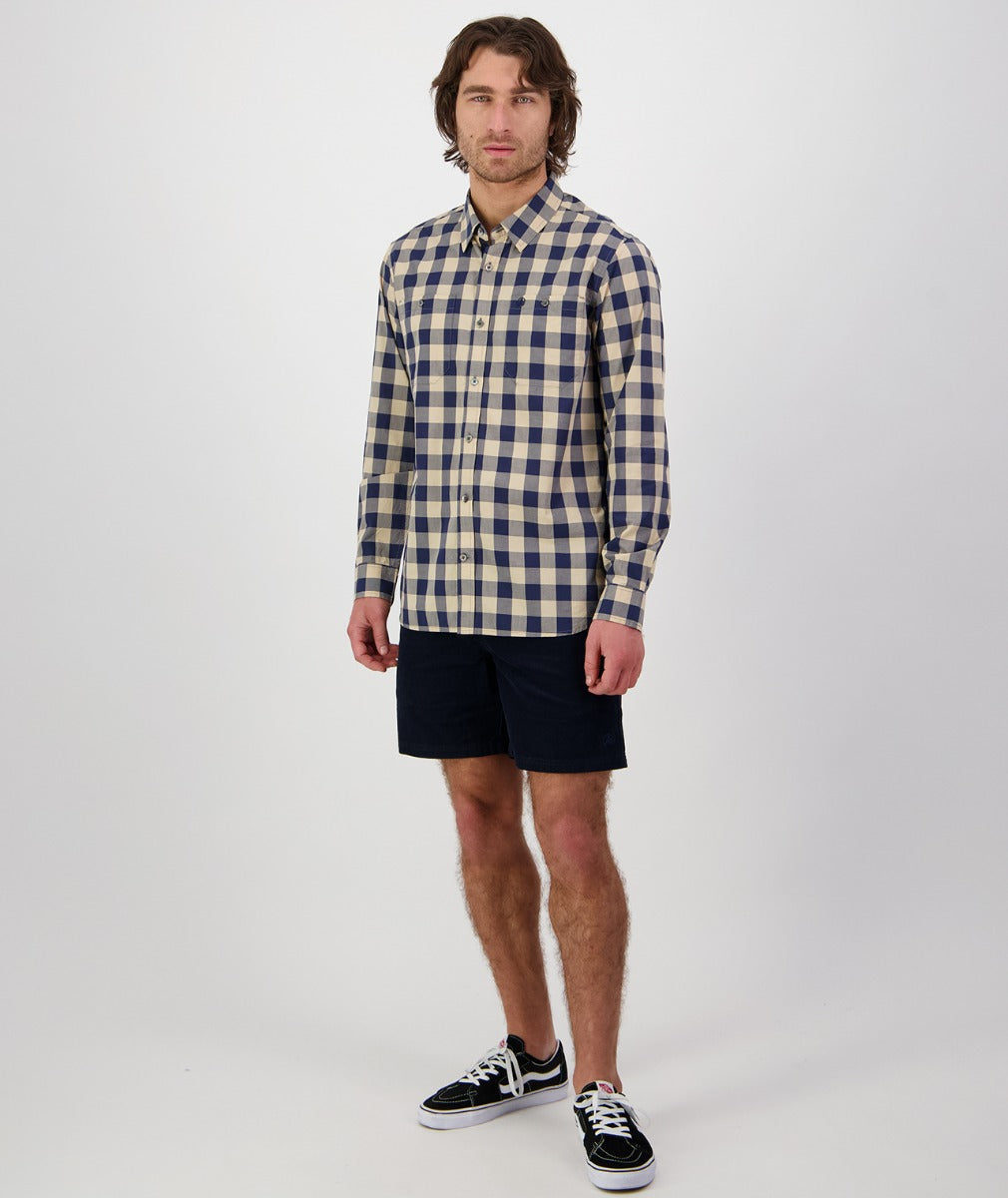 Swanndri Men's Matarangi Long Sleeve Shirt - Pebble/Navy