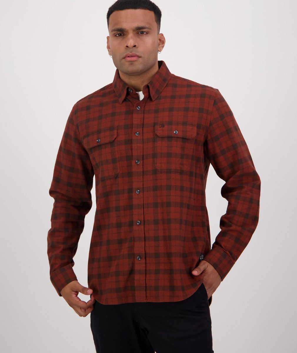 Swanndri Men's Port Road L/S Shirt - Merlot/Coffee