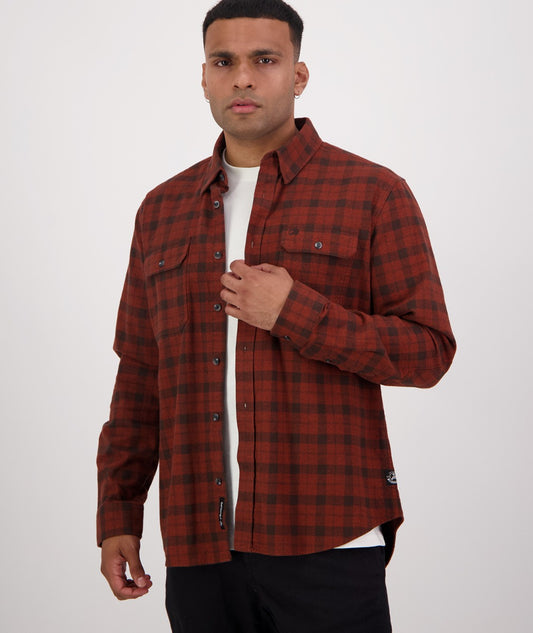 Swanndri Men's Port Road L/S Shirt - Merlot/Coffee