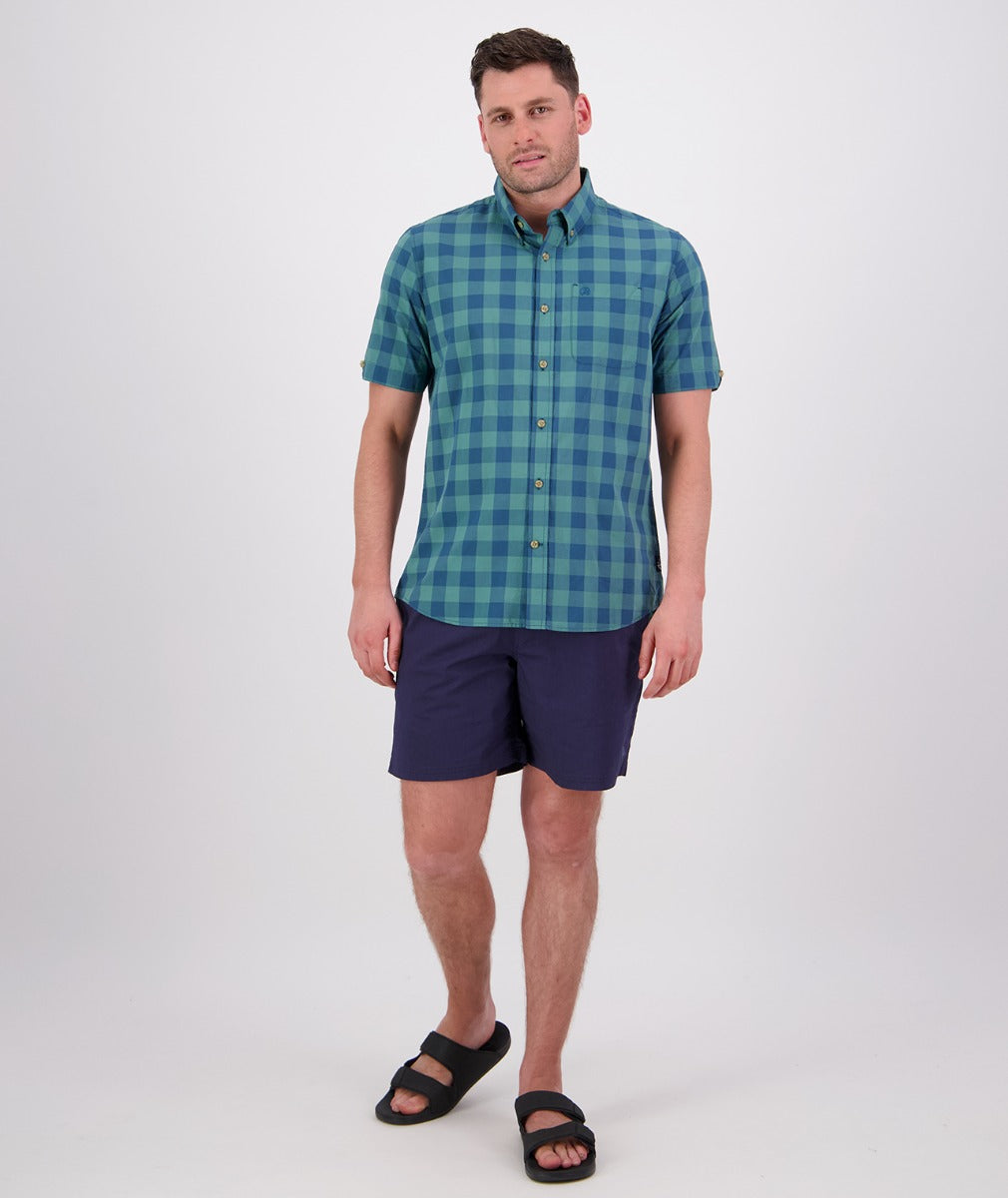 Swanndri Men's Rings Beach Short Sleeve Shirt Jade Green Tidal Teal