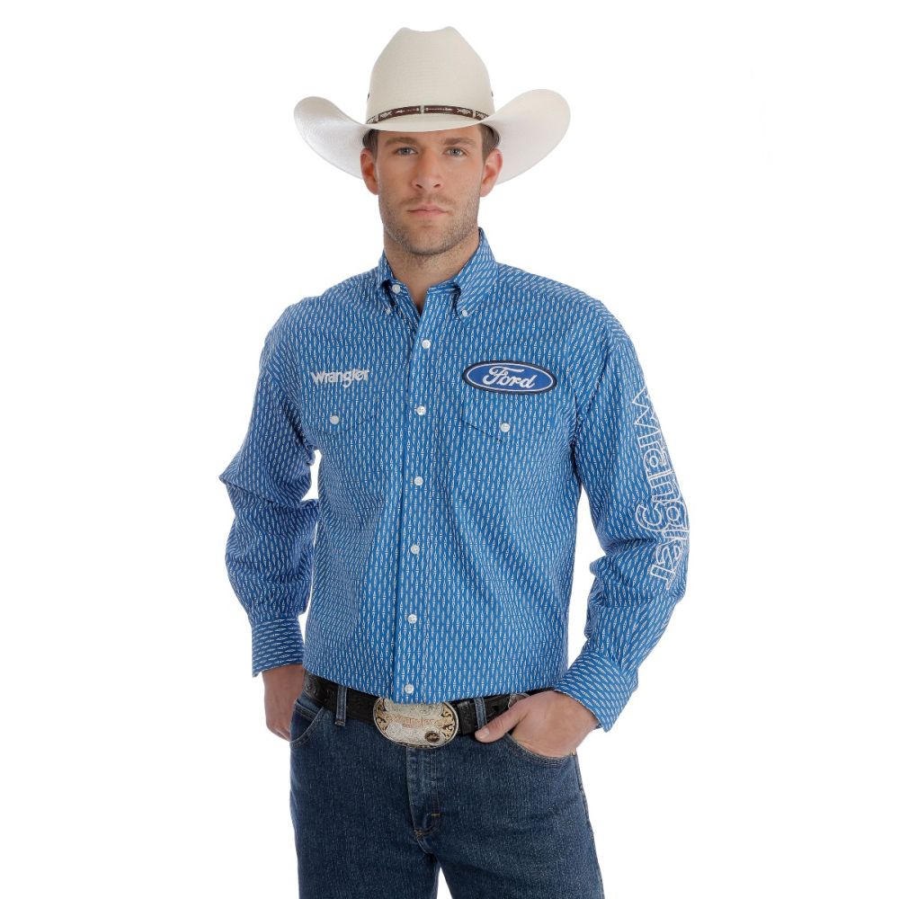 Wrangler USA Men's Western FORD Logo Long Sleeve Shirt