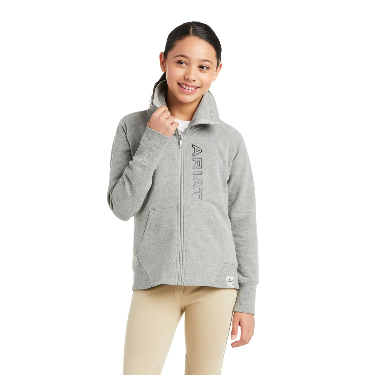 Ariat Kids Unisex Team Logo Full Zip Sweatshirt - Heather Grey