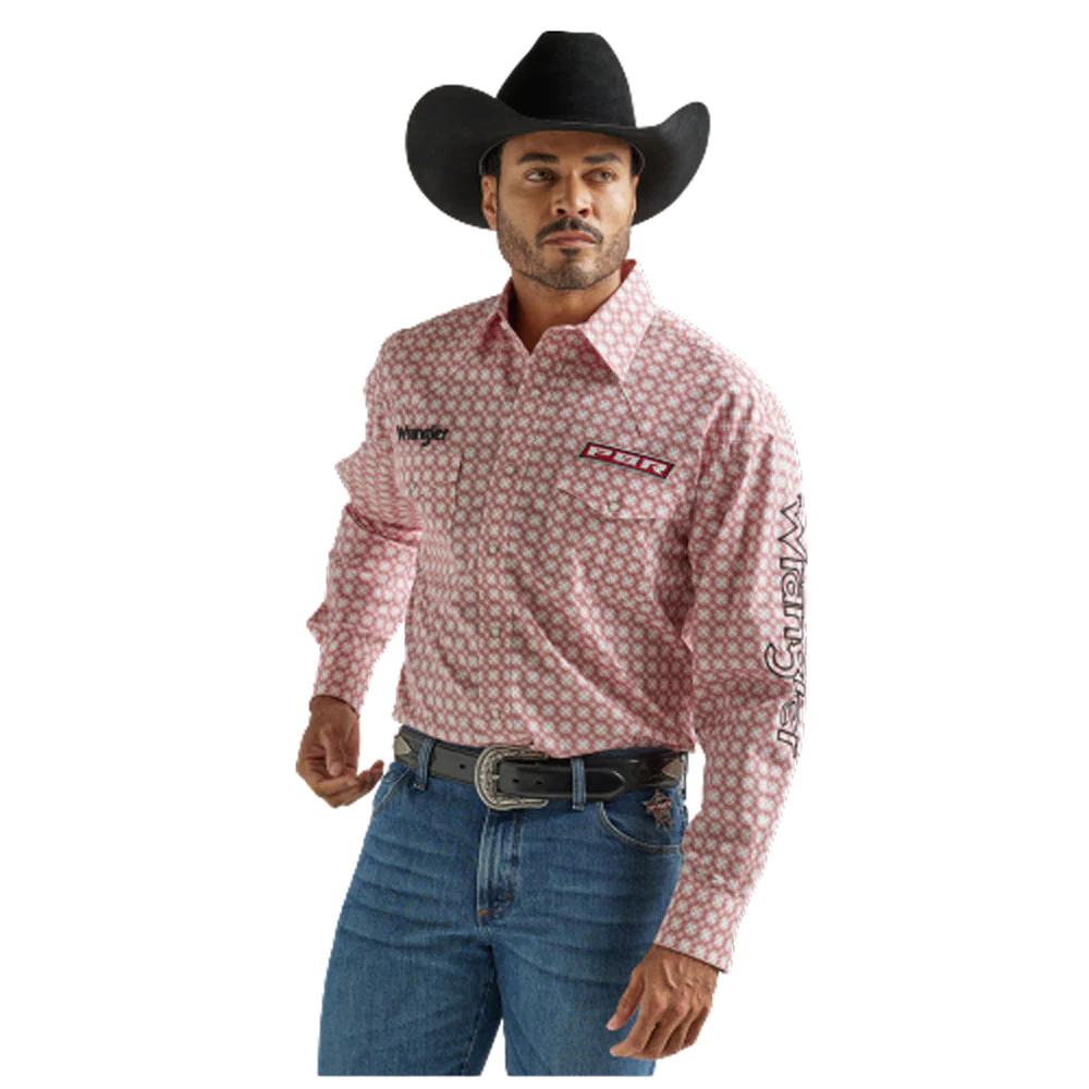 Wrangler Men's PBR Long Sleeve Shirt - Red/White