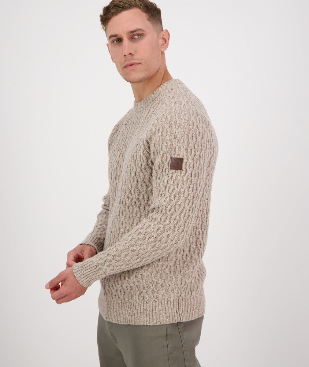 Swanndri Men's Falmouth Cable Knit Crew - Oatmeal